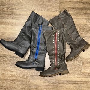 2 Pairs of Boots: Dark Gray Zip Up Calf & Charcoal Zip Up Women’s Size 8